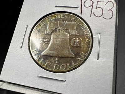 1953 P Franklin Half Dollar Silver Coin Circ Nice Toning Toner XF SK#a