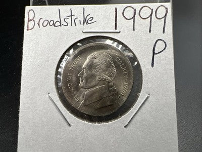 Large Centered Broadstrike 1999 P 5c Jefferson Error Nickel Gem BU Full Steps