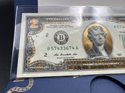 Golden Enhanced 2013 2 Two Dollar Federal Reserve Note Uncirculated #74