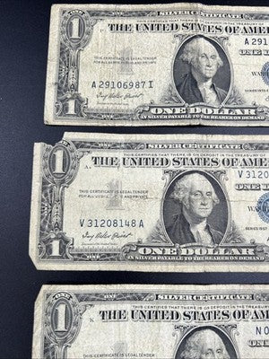 Lot of 10 VERY CIRC 1957 1935 $1 Dollar Silver Certificate Blue Seal Notes #90