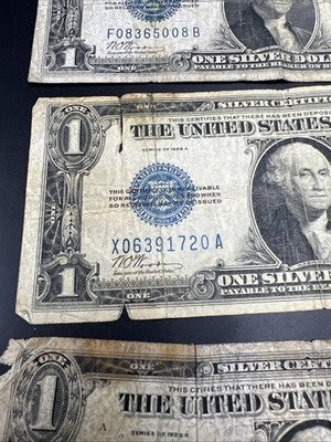 Lot of 3 Very Circ Damaged 1928 $1 Dollar Silver Certificate Funny back Notes