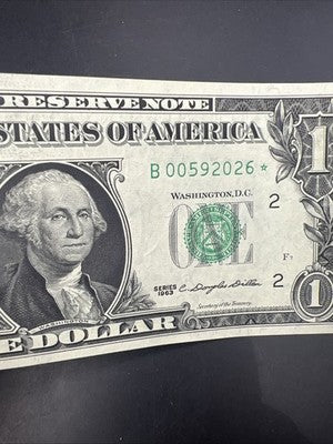 1963 $1 * Star FRN Federal Reserve Note Choice UNC Neat Serial Number #2026