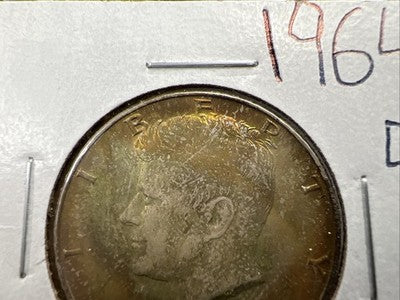 1964 D 50c Kennedy 90% Silver Half Dollar Coin BU NC Neat Toning Obverse SK#1
