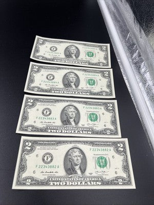 4 Consecutive 2013 $2 FRN Federal Reserve Note Two Dollar Bills Fancy Serial #82