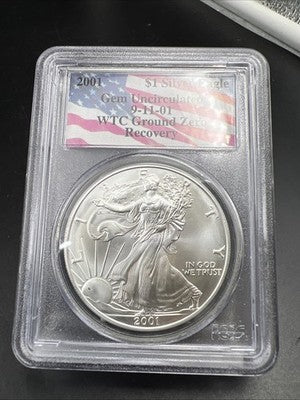 World Trade Center Recovery 2001 1 OZ ASE Ground Zero Silver Eagle PCGS Gem SK#E