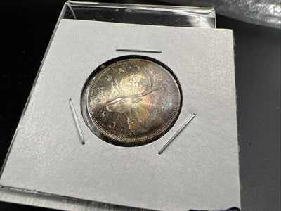 1964 Canada 25 Cents Silver Coin Nice Toning Toner Uncirculated