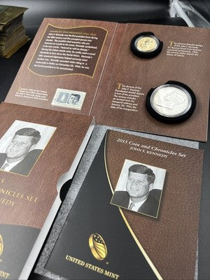 2015 John F Kennedy Coin & Chronicles Dollar & Silver Medal in Box w COA