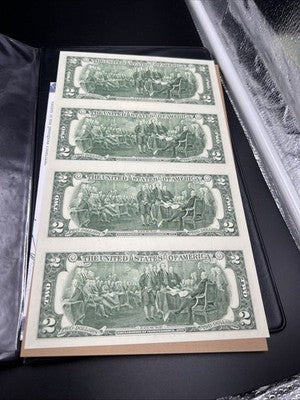 4 Note Souvenir Sheet 2003 US $2 Two Dollar FRN Federal Reserve Notes in Book #A