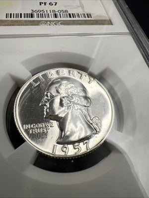 1957 25c Washington Silver Quarter Proof Coin NGC PF67 #058