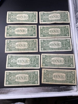 Lot of 10 VERY CIRC 1957 1935 $1 Dollar Silver Certificate Blue Seal Notes #49