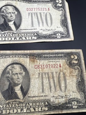 Lot of 4 1928 $2 USN United States Note Red Seal Bills Very Circulated #922