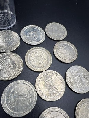 Lot of 20 $1 Casino Dollar Gaming Tokens Metal Circulated Conditions SKU#7550
