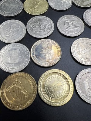 Lot of 20 $1 Casino Dollar Gaming Tokens Metal Circulated Conditions SKU#7534