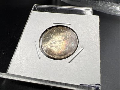 1964 Canada 25 Cents Silver Coin Nice Toning Toner Uncirculated