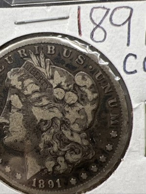1891 CC $1 Morgan Silver Eagle Dollar Coin Carson City VG / Fine Details Rim Nic