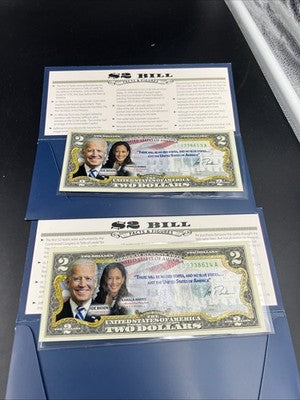 2 Consecutive 2017 $2 FRN Biden Harris Presidential Colorized UNC Two Dollars #3
