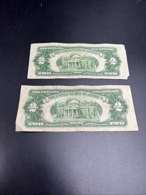 Lot of 2 1928 F $2 USN United States Note Red Seal Bills VG Circ #140