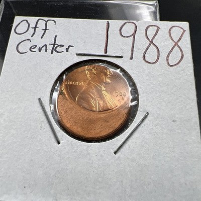 1988 1c Lincoln Memorial Cent Penny 60% Off Center CH BU UNC SKU#AP