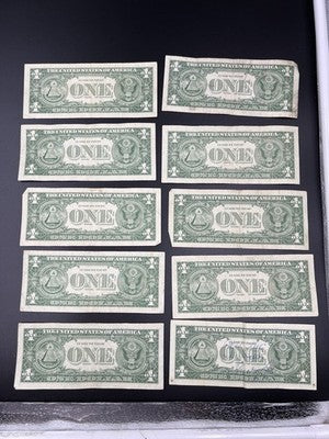 Lot of 10 1957 $1 Dollar Silver Certificate Blue Seal Notes Fine Circulated #58