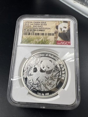 2015 China 10 Yn 1oz Silver Panda Bao Bao Smithsonian NGC PF69 UCAM #368
