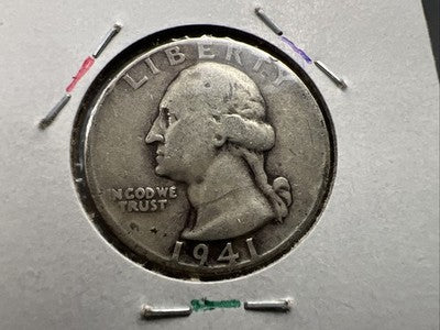 1941 25c Washington Silver Quarter Coin DDR Double Die Reverse AG #B