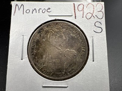 1923 S Monroe Doctrine Centennial Silver Commem Half Dollar Coin AU About Toned
