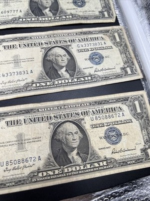 Lot of 10 1957 $1 Dollar Silver Certificate Blue Seal Notes VG+ Circ #76