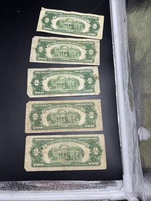 Lot of 5 1928 $2 USN United States Note Red Seal Bills G / VG Circ #39