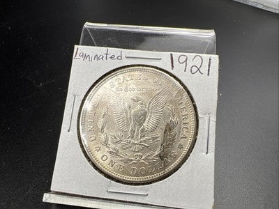 1921 P $1 Morgan Silver Dollar Coin Reverse Lamination Major Error AU About UNC