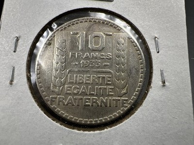 1933 France 10 Francs Silver Coin Choice VF Very Fine Circ