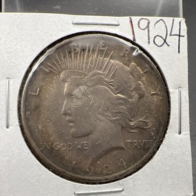 1924 $1 Peace Silver Dollar Coin CH XF Neat Toning Toner Circ