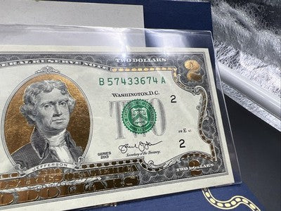 Golden Enhanced 2013 2 Two Dollar Federal Reserve Note Uncirculated #74