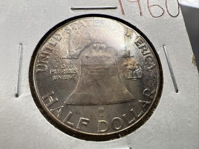 1960 P Franklin Half Dollar Silver Coin Choice BU UNC Neat Toning Reverse #B