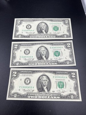 Lot of 3 1976 Bicentennial $2 Two Dollar Federal Reserve Notes XF / AU #812