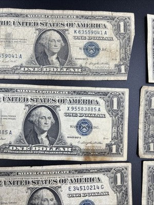 Lot of 10 VERY CIRC 1957 1935 $1 Dollar Silver Certificate Blue Seal Notes #09