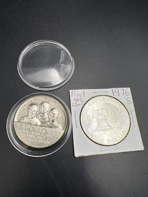 Appollo Collector's Set 1969 CU-NI Appollo 11 Medal & 1976 $1 40% Silver Ike $1