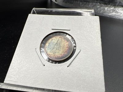 1965 Canada 10 Cents Silver Coin Nice Toning Toner Uncirculated