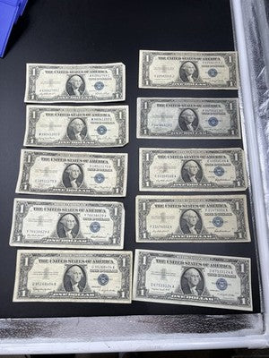 Lot of 10 1957 / 1935 $1 One Dollar Silver Certificate Blue Seal Notes VG #404