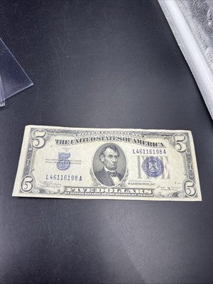 1934 D $5 US Silver Certificate VF Very Fine Circ Neat Serial Number