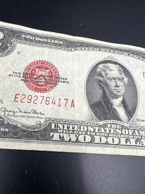 1928 G $2 Two Dollar Legal Tender United States Red Seal Note Fine Circ #417