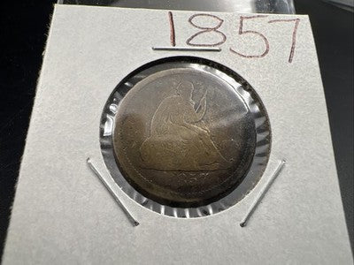 1857 25c Seated Liberty Silver Quarter Coin CH AG About Good Neat Toning