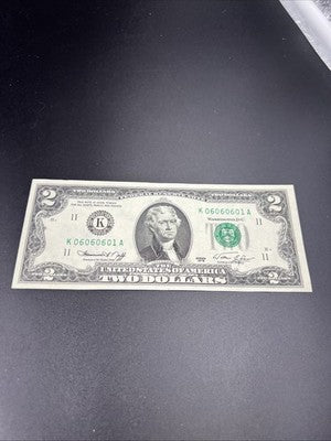 1976 $2 FRN Postal Federal Reserve Note UNC Repeat Serial #06060601
