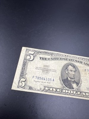 1953 B $5 Five Dollar US Silver Certificate Good / VG #105
