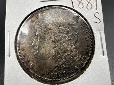 1881 S $1 Morgan Silver Dollar Coin CH BU Neat Toning Dark Toner
