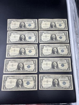 Lot of 10 1957 $1 One Dollar Silver Certificate Blue Seal Notes G / VG #549