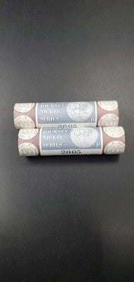 2005 P and D Jefferson Nickel Bison Westward Journey  OBW 2 Rolls Mint Wrapped