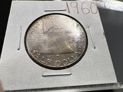 1960 P Franklin Half Dollar Silver Coin Choice BU UNC Neat Toning Reverse #B