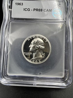 1963 P Washington Silver Quarter Coin ICG PR69 Cameo #02