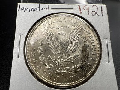 1921 P $1 Morgan Silver Dollar Coin Reverse Lamination Major Error AU About UNC