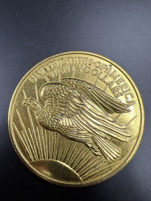 Large 3 Inch Novelty Pewter Coin/Coaster/Paperweight St Gaudens Eagle Coin